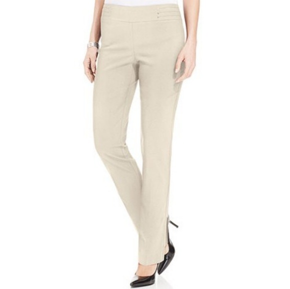JM Collection Pants - Work Pants Stretch Pull On Tan Beige Career